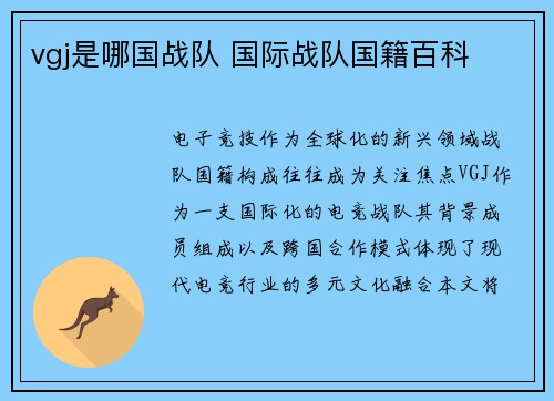 vgj是哪国战队 国际战队国籍百科