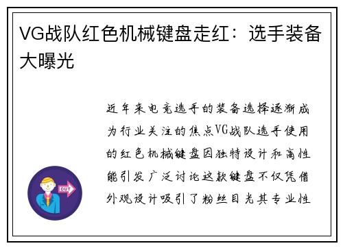VG战队红色机械键盘走红：选手装备大曝光